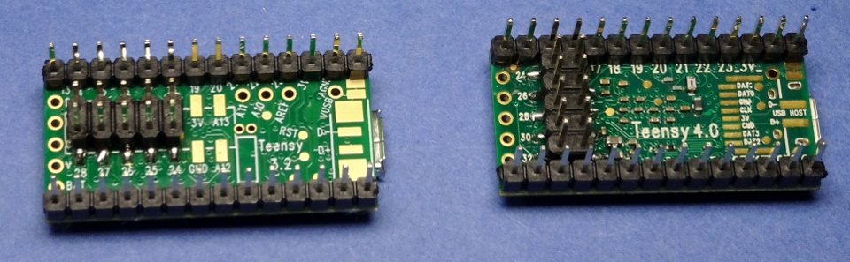 Teensy 3.2 and 4.0 with underside pins soldered